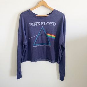 Pink Floyd blue long sleeve cropped long sleeve lightweight knit sweatshirt